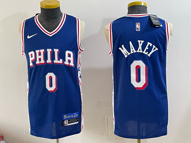 Men's Philadelphia 76ers #0 Tyrese Maxey Royal Icon Edition Stitched Jersey